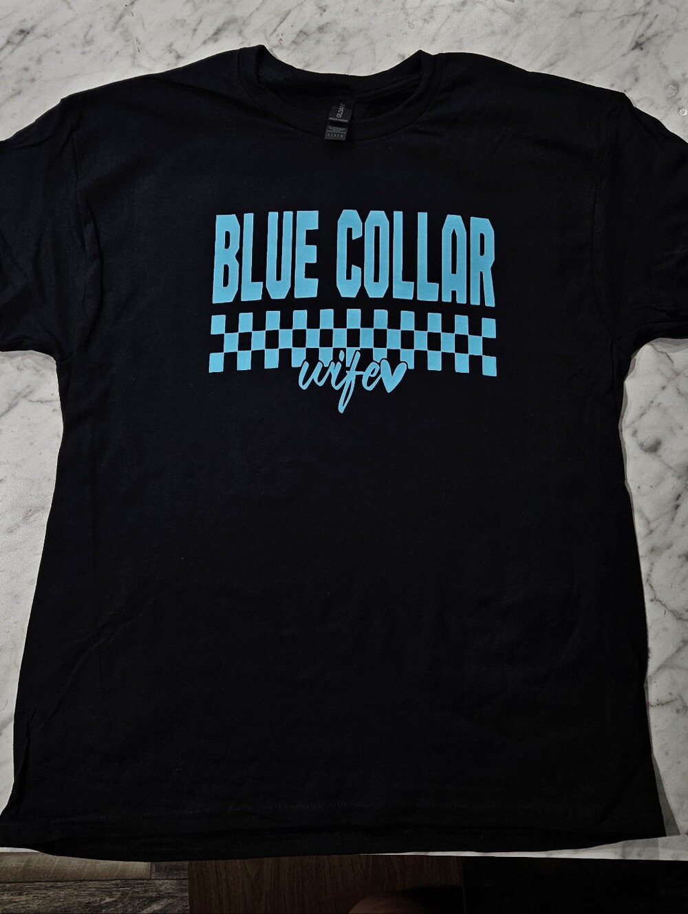 blue collar wife shirt cute popular trending retro black and blue checkered